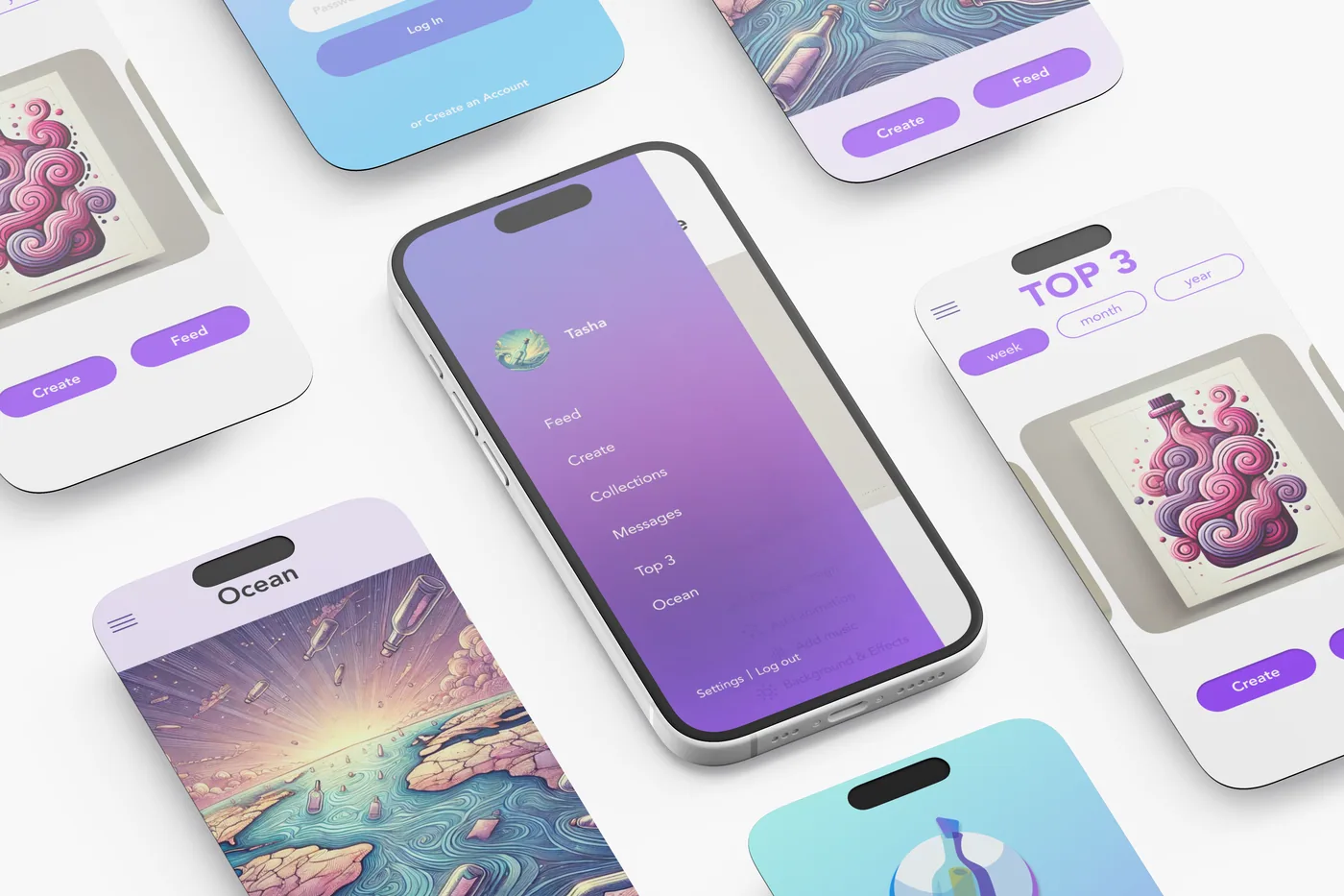 Bottle app collections and create-your-bottle screens