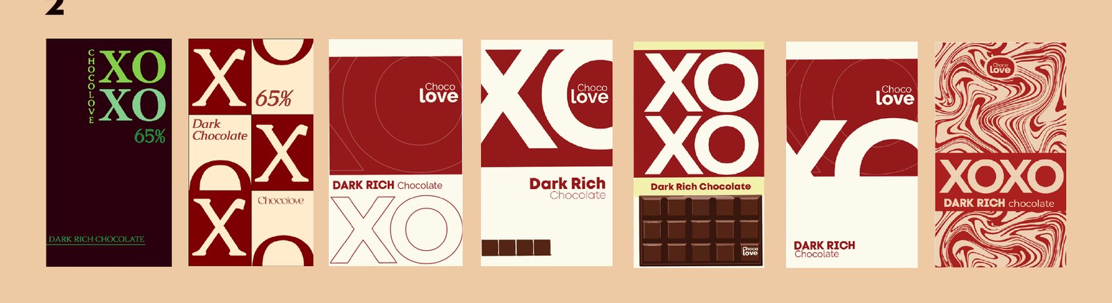 Chocolove early sketches, dark rich and pistachio sea salt variants, digital typography explorations